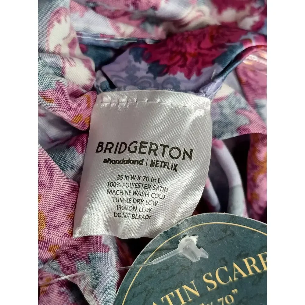 Izzy & Liv Bridgerton Poly Satin Scarf 35x70 NWT Floral Blue Pink Hair Neck